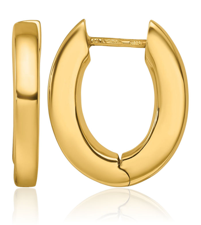 14K Solid Yellow Gold 4mm Oval Medium Hoop Earrings