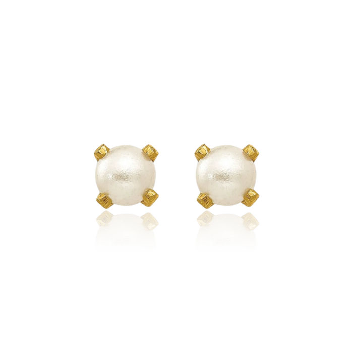 14K Solid Yellow Gold 4mm Pearl Stud Earrings