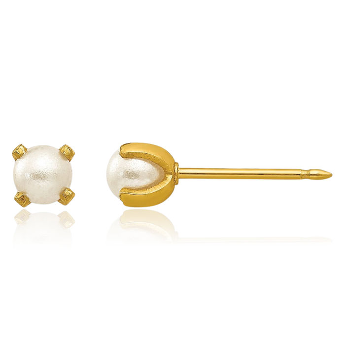 14K Solid Yellow Gold 4mm Pearl Stud Earrings