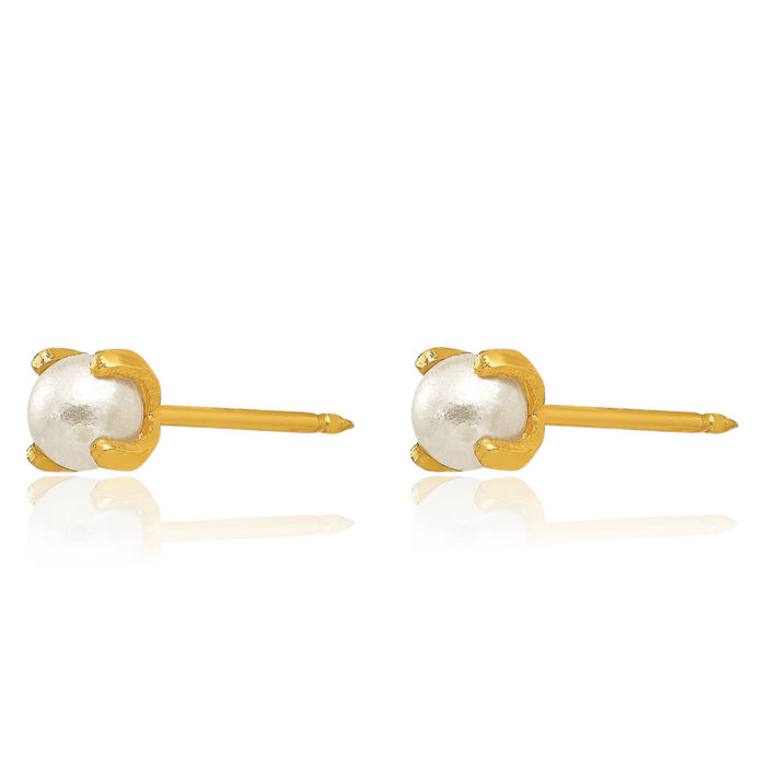 14K Solid Yellow Gold 4mm Pearl Stud Earrings