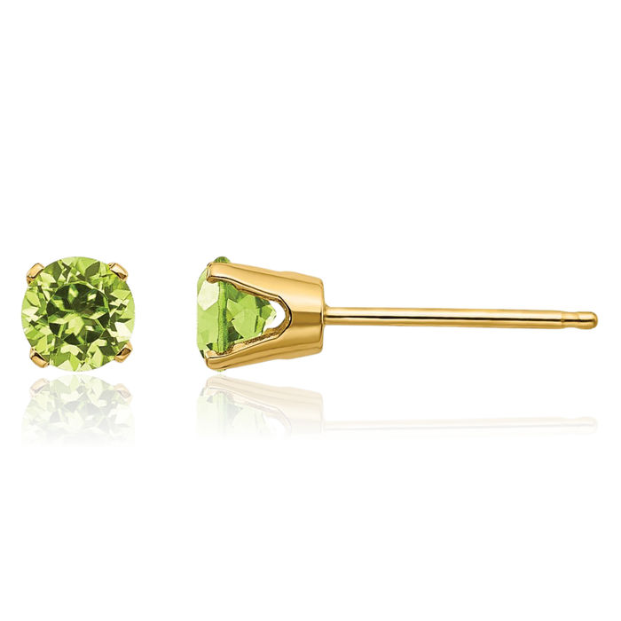 14K Solid Yellow Gold 4mm Green Peridot Studs Gemstone Solitaire Earrings August Birthstone Jewelry