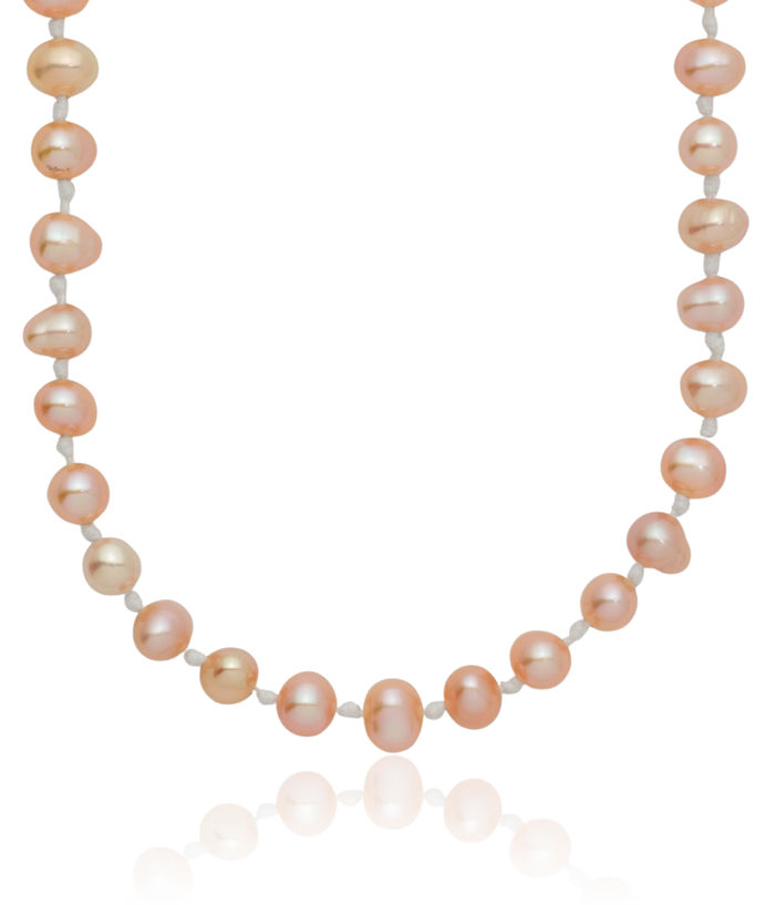 14K Solid Yellow Gold 4mm Pink Near Round Freshwater Cultured Pearl Necklace Chain