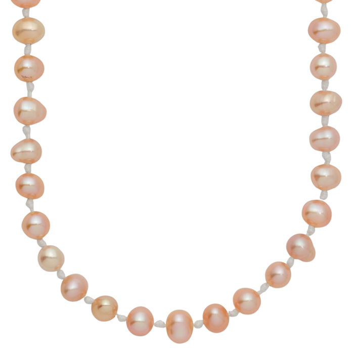 14K Solid Yellow Gold 4mm Pink Near Round Freshwater Cultured Pearl Necklace Chain