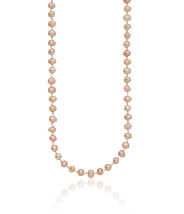 14K Solid Yellow Gold 4mm Pink Near Round Freshwater Cultured Pearl Necklace Chain