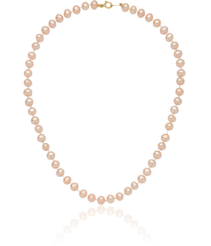 14K Solid Yellow Gold 4mm Pink Round Freshwater Cultured Pearl Chain Necklace