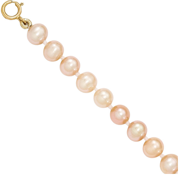 14K Solid Yellow Gold 4mm Pink Round Freshwater Cultured Pearl Chain Necklace