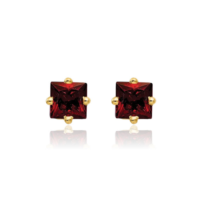 14K Solid Yellow Gold 4mm Princess-Cut Square Red Garnet Studs Gemstone Solitaire Earrings January Birthstone Jewelry