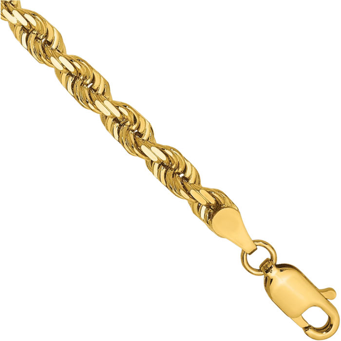 14K Solid Yellow Gold 4mm Quadruple Rope Chain Bracelet