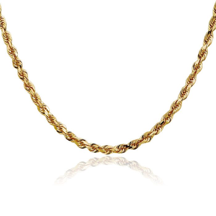 14K Solid Yellow Gold 4mm Quadruple Rope Chain Twisted Link Necklace