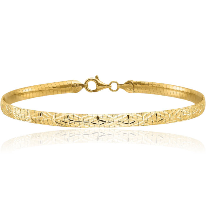 14K Solid Yellow Gold 4mm Reversible Cubetto Omega Snake Chain Bracelet