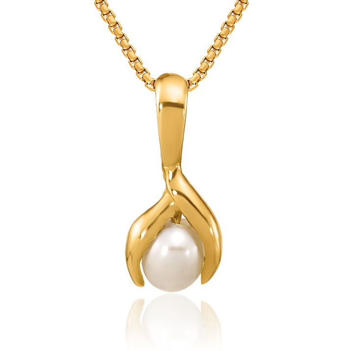 14K Solid Yellow Gold 4mm Rice White Freshwater Cultured Pearl Necklace Chain Pendant Charm