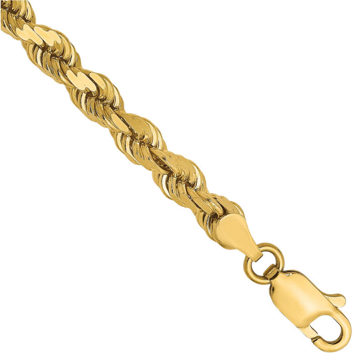 14K Solid Yellow Gold 4mm Rope Chain Bracelet