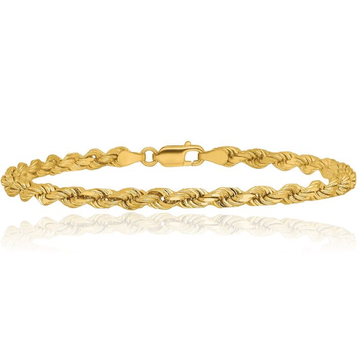 14K Solid Yellow Gold 4mm Rope Chain Bracelet