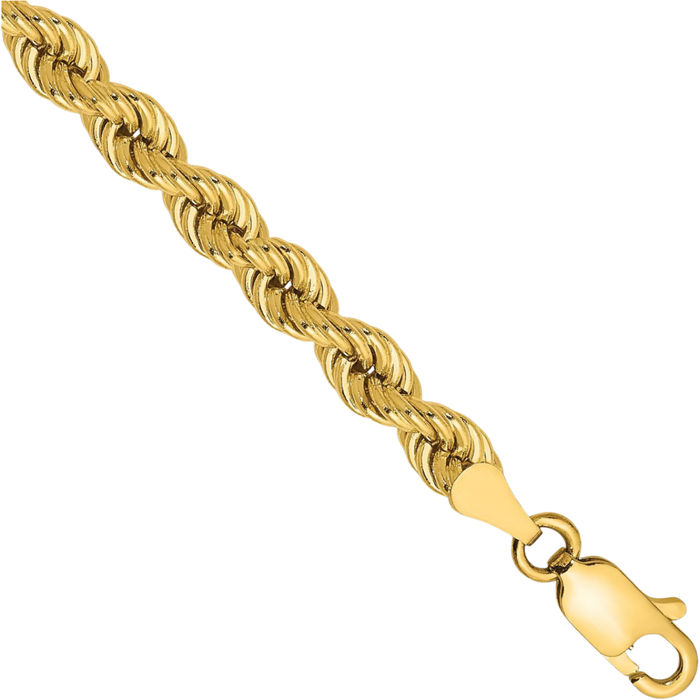 14K Solid Yellow Gold 4mm Rope Chain Bracelet