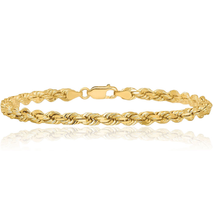 14K Solid Yellow Gold 4mm Rope Chain Bracelet