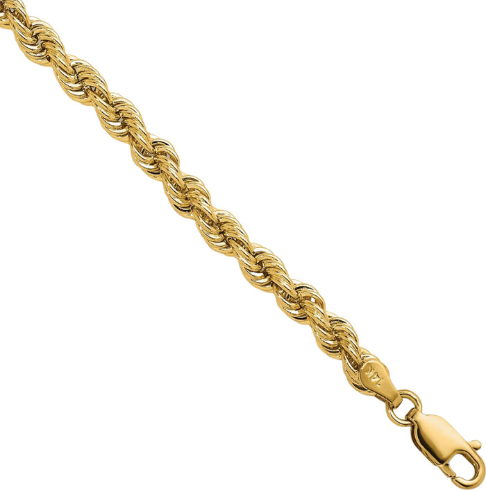 14K Solid Yellow Gold 4mm Rope Chain Bracelet