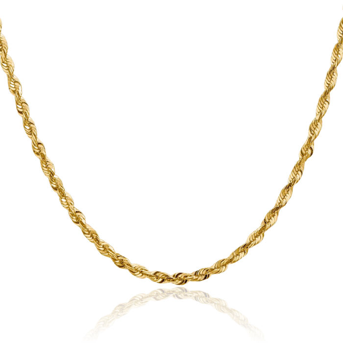 14K Solid Yellow Gold 4mm Rope Chain Twisted Link Necklace