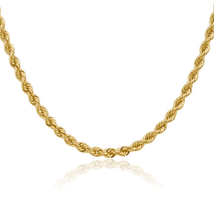 14K Solid Yellow Gold 4mm Rope Chain Twisted Link Necklace