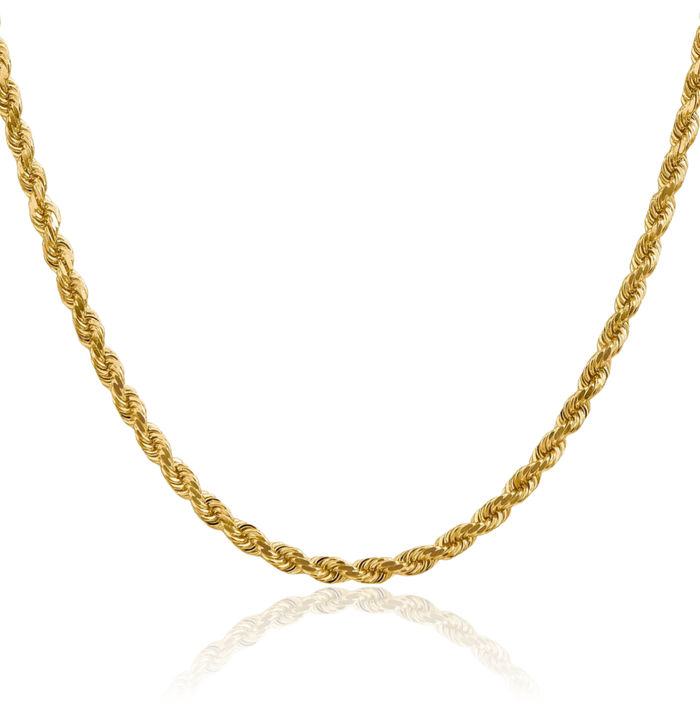 14K Solid Yellow Gold 4mm Rope Chain Twisted Link Necklace