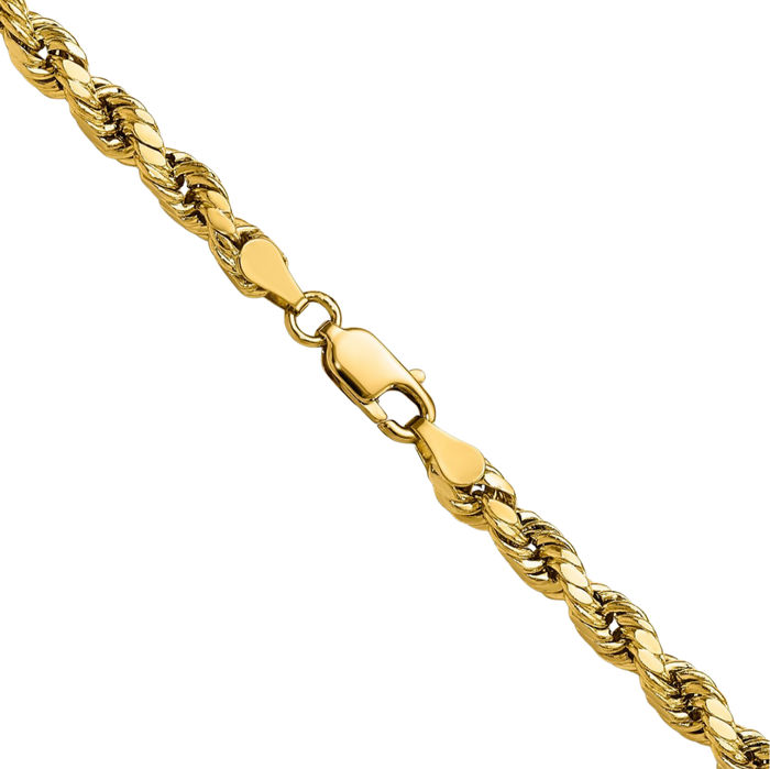 14K Solid Yellow Gold 4mm Rope Chain Twisted Link Necklace