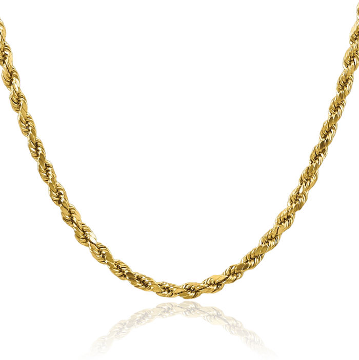 14K Solid Yellow Gold 4mm Rope Chain Twisted Link Necklace