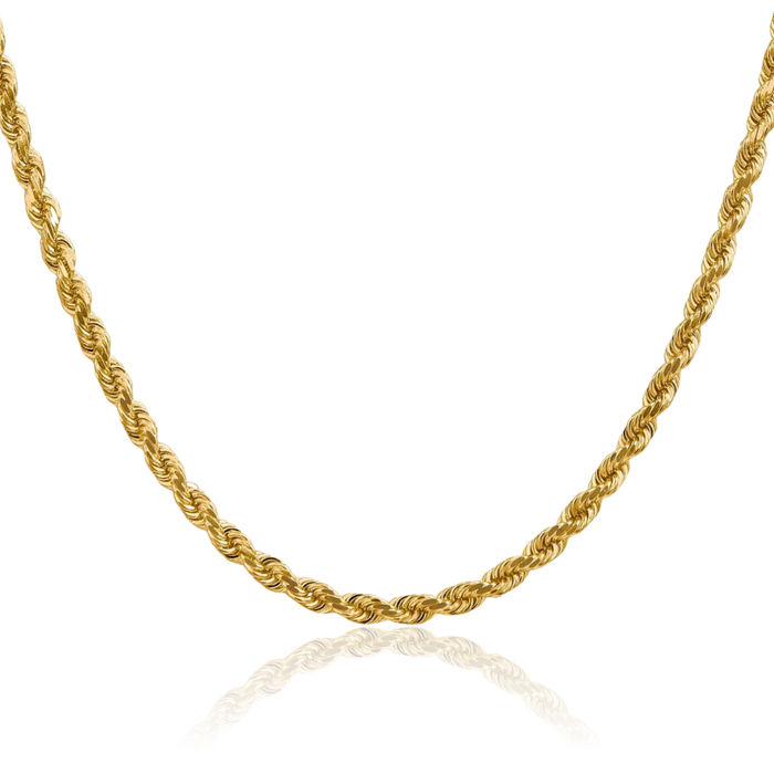 14K Solid Yellow Gold 4mm Rope Chain Twisted Link Necklace