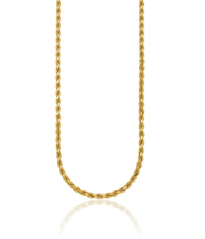 14K Solid Yellow Gold 4mm Rope Chain Twisted Link Necklace