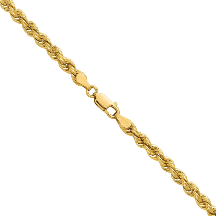 14K Solid Yellow Gold 4mm Rope Chain Twisted Link Necklace