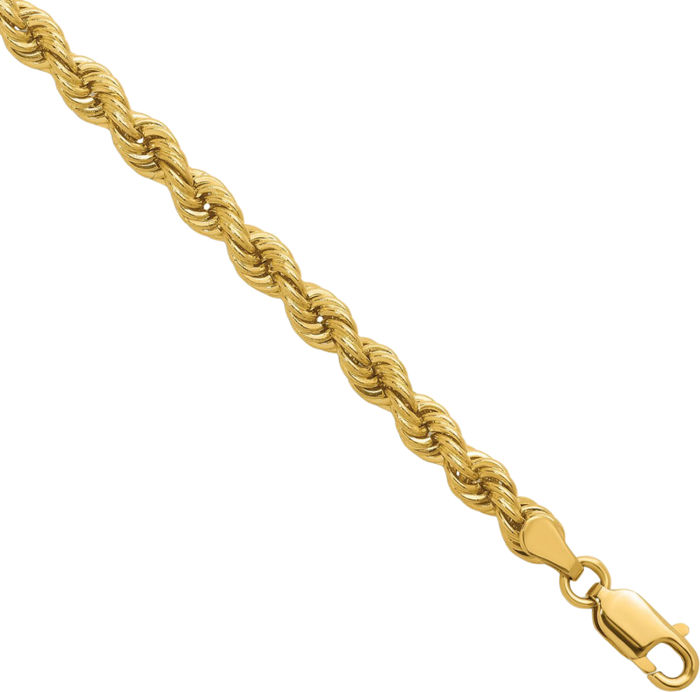 14K Solid Yellow Gold 4mm Rope Chain Twisted Link Necklace