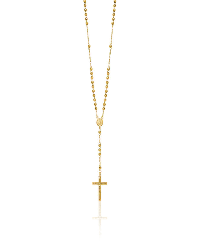 14K Solid Yellow Gold 4mm Rosary Bead Necklace Chain