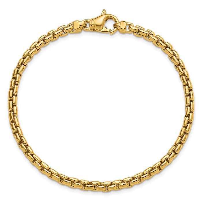 14K Solid Yellow Gold 4mm Round Box Link Chain Bracelet