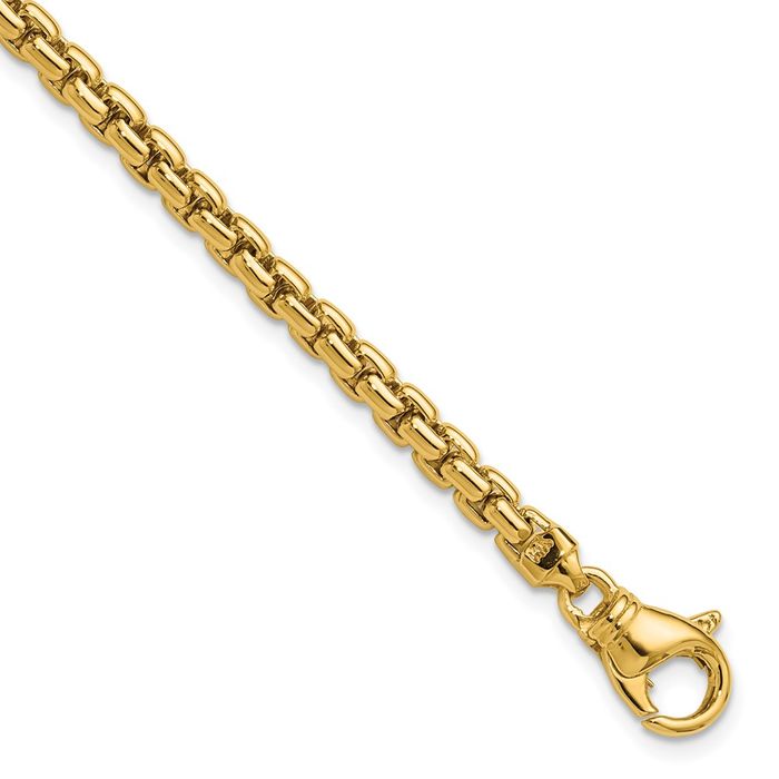 14K Solid Yellow Gold 4mm Round Box Link Chain Bracelet