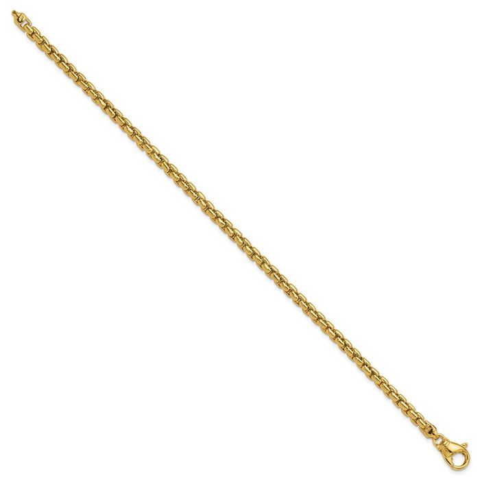 14K Solid Yellow Gold 4mm Round Box Link Chain Bracelet