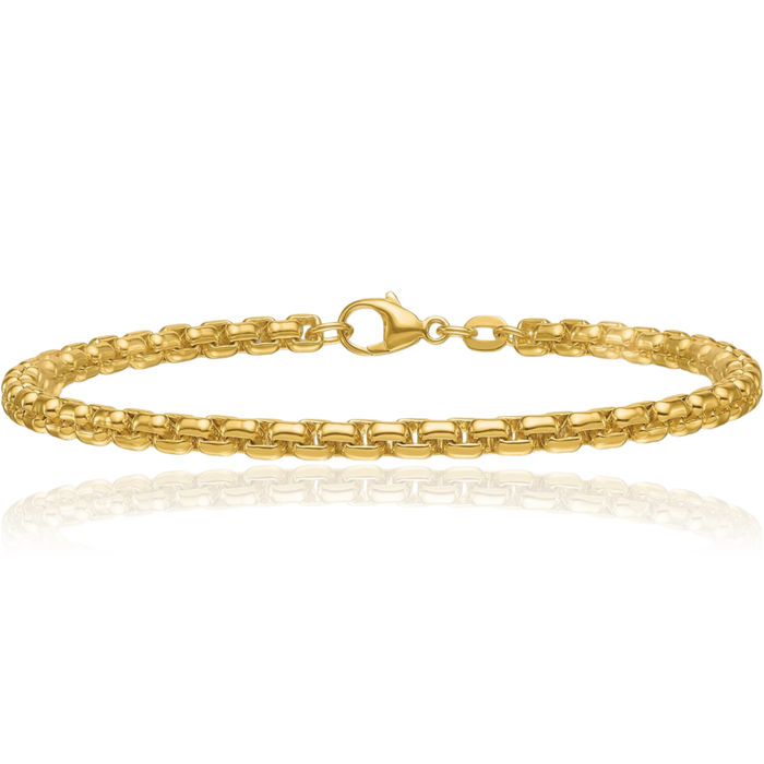 14K Solid Yellow Gold 4mm Round Box Link Chain Bracelet