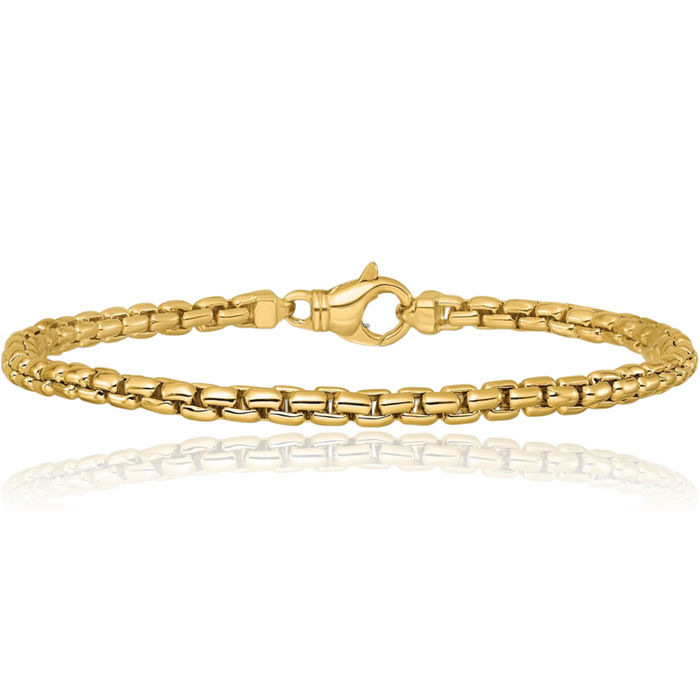 14K Solid Yellow Gold 4mm Round Box Link Chain Bracelet