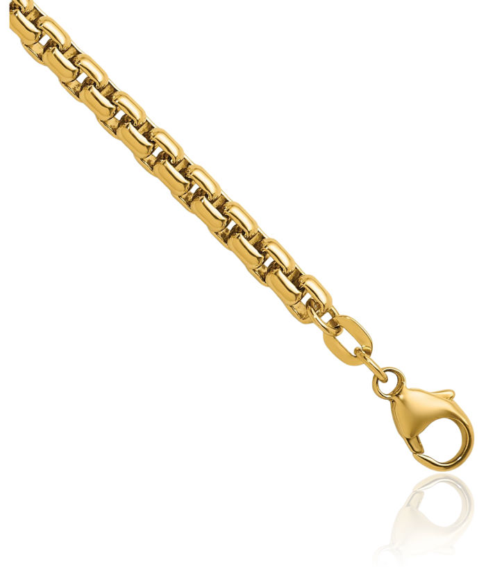 14K Solid Yellow Gold 4mm Round Box Link Chain Necklace