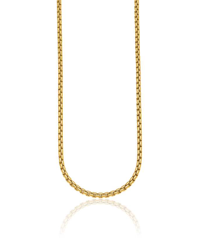 14K Solid Yellow Gold 4mm Round Box Link Chain Necklace