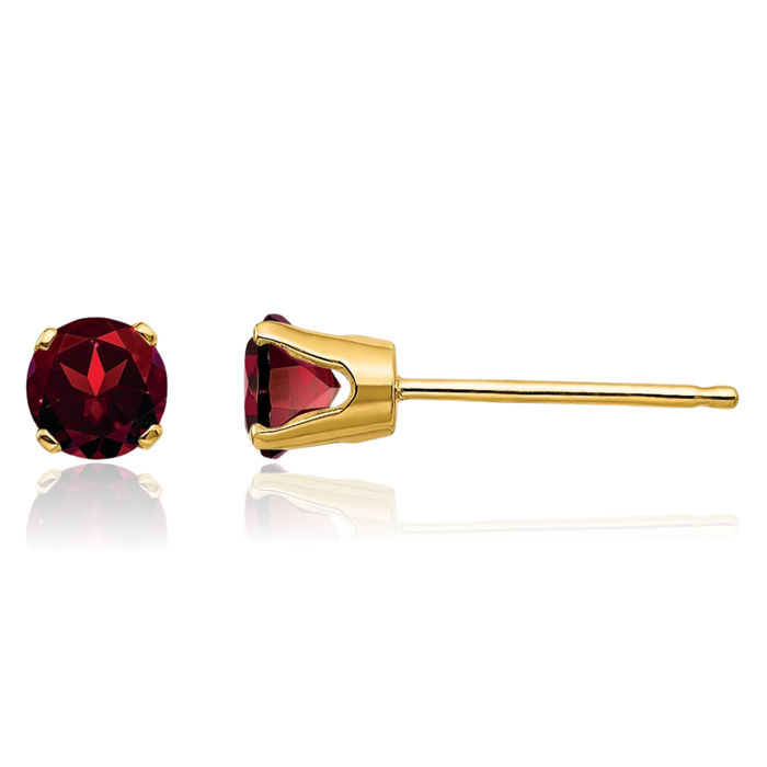 14K Solid Yellow Gold 4mm Round Red Garnet Studs Gemstone Solitaire Earrings January Birthstone Jewelry