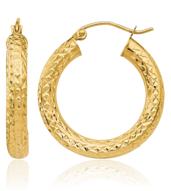 14K Solid Yellow Gold 4mm Round Medium Hoop Earrings