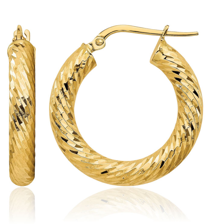 14K Solid Yellow Gold 4mm Round Medium Hoop Earrings