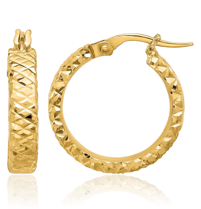 14K Solid Yellow Gold 4mm Round Medium Hoop Earrings