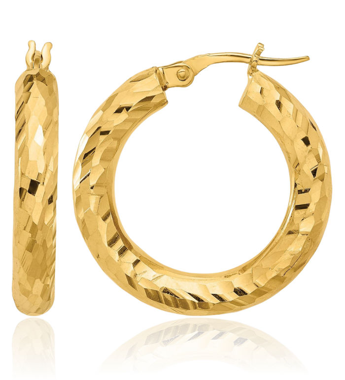 14K Solid Yellow Gold 4mm Round Medium Hoop Earrings