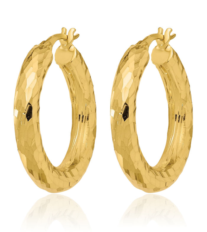 14K Solid Yellow Gold 4mm Round Medium Hoop Earrings