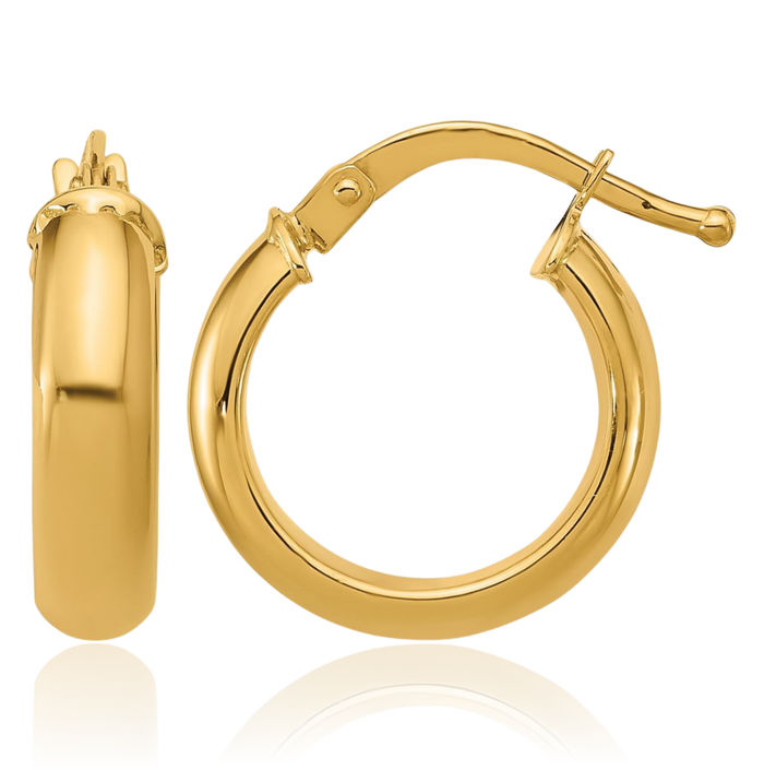 14K Solid Yellow Gold 4mm Round Medium Hoop Earrings