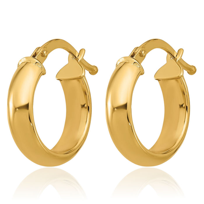 14K Solid Yellow Gold 4mm Round Medium Hoop Earrings