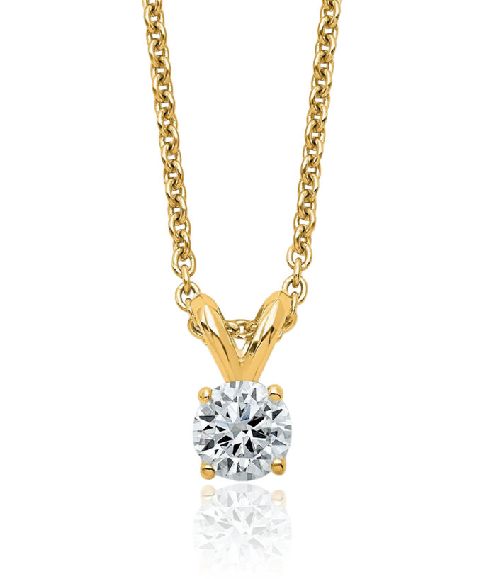 14K Solid Yellow Gold 4mm Round Moissanite Solitaire Chain Necklace