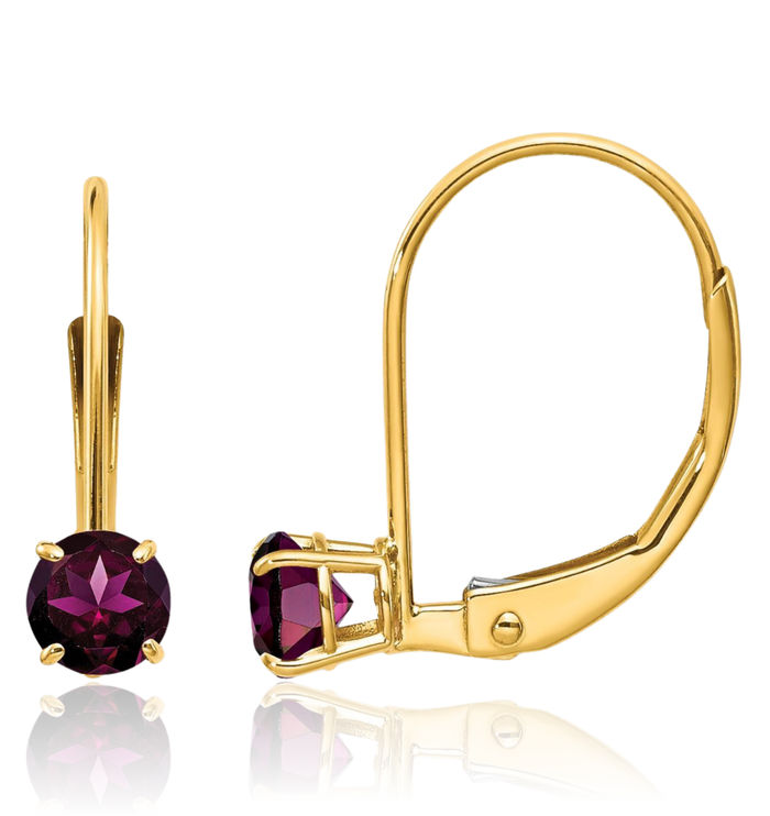 14K Solid Yellow Gold 4mm Round Purple Rhodolite Garnet Drop Dangle Earrings June Birthstone Jewelry