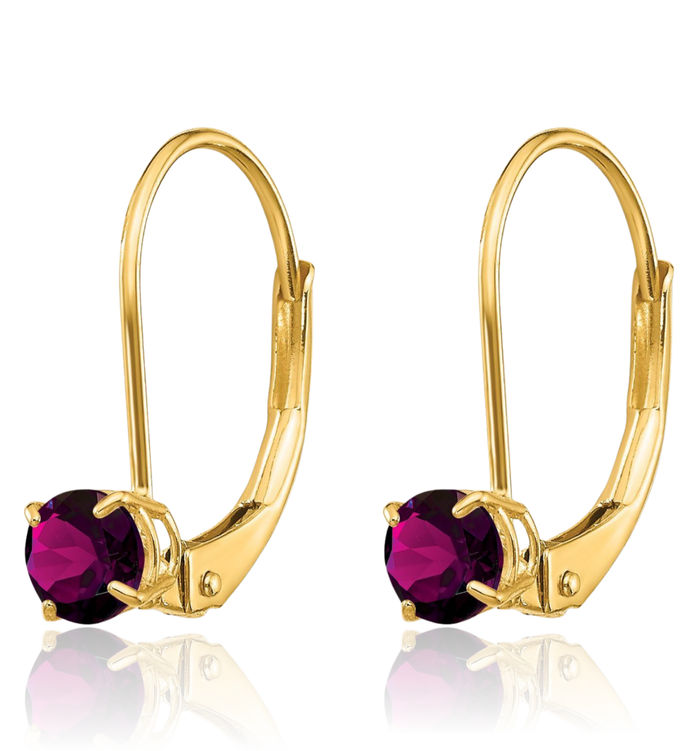14K Solid Yellow Gold 4mm Round Purple Rhodolite Garnet Drop Dangle Earrings June Birthstone Jewelry