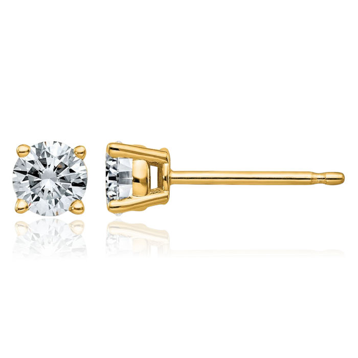 14K Solid Yellow Gold 4mm Round Solitaire Moissanite Stud Earrings