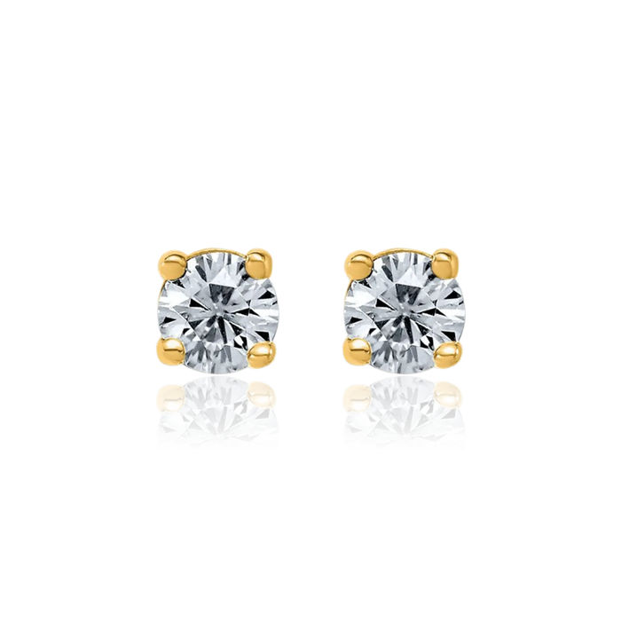 14K Solid Yellow Gold 4mm Round Solitaire Moissanite Stud Earrings